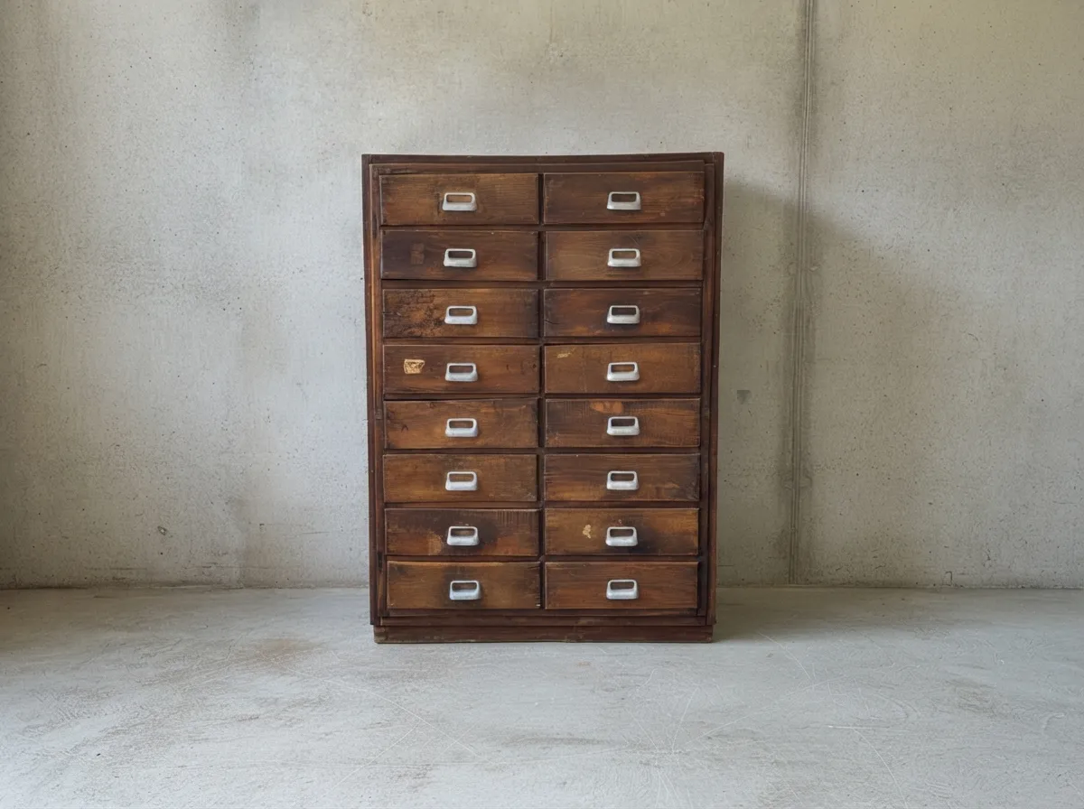 Cassettiera Industriale in Legno - 1950
